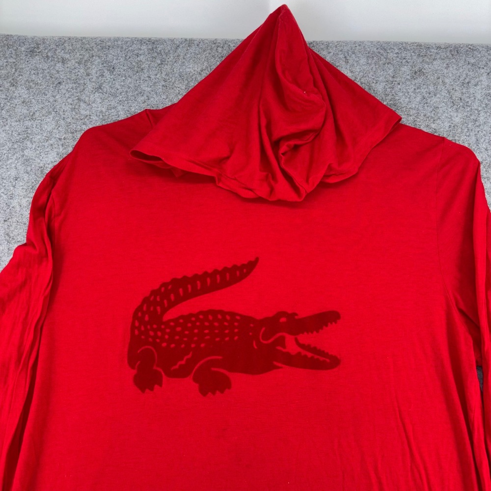 Lacoste Mens XXL Red Sleepwear Hoodie Long Sleeve Flocked Logo TH5361